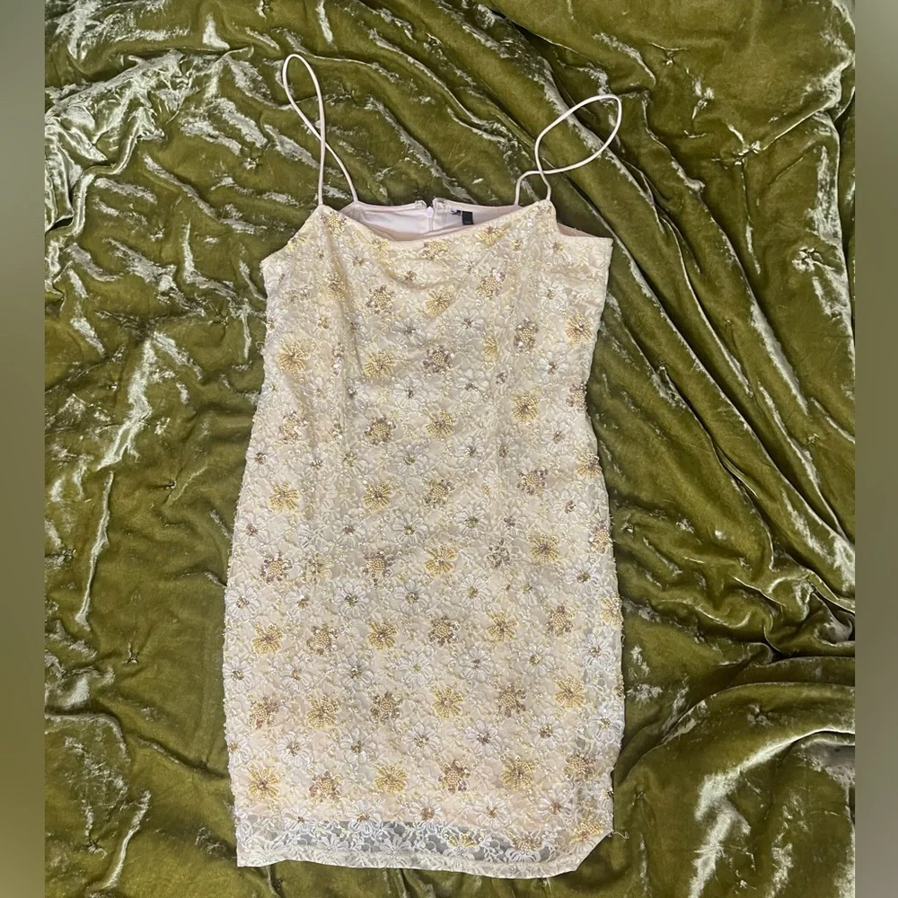 Topshop yellow sequin beaded embroidered sparkle strappy shift dress winx - Picture 2 of 14